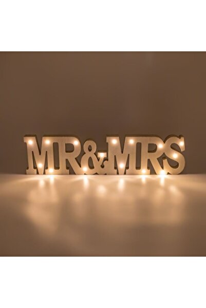 SHOPIENS Decorațiune suspendată din lemn, Mr & Mrs, lumină albă caldă, bej, 4...