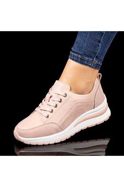 BMoD Pantofi sport cu șireturi din piele întoarsă roz pentru femei MOD10270