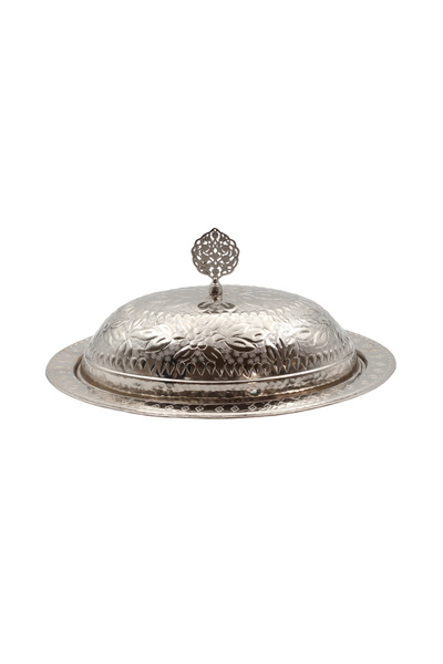 ANTEPSEPETİ Silver Plated Copper Engraved Oval Sahan (37 cm)