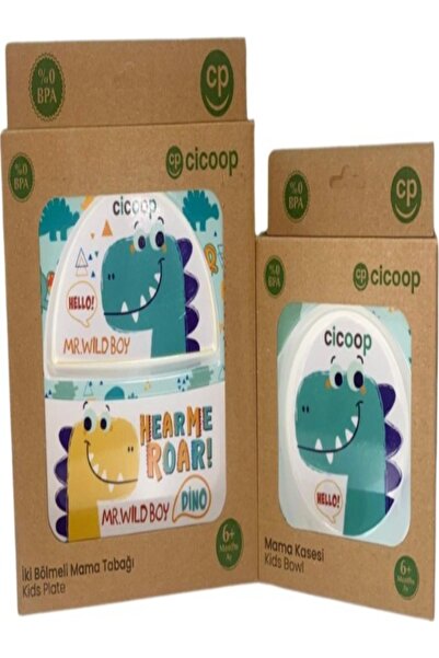 Jusso Cicoop Bebek Mama Tabağı 2'li Set Dino
