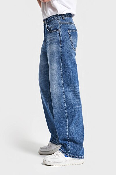 its basic Erkek Mavi Kot Rengi 4w5-5 TT25 Relaxed Baggy Fit İç Boy 80cm Rahat Kesim %100 Koton Denim Jean