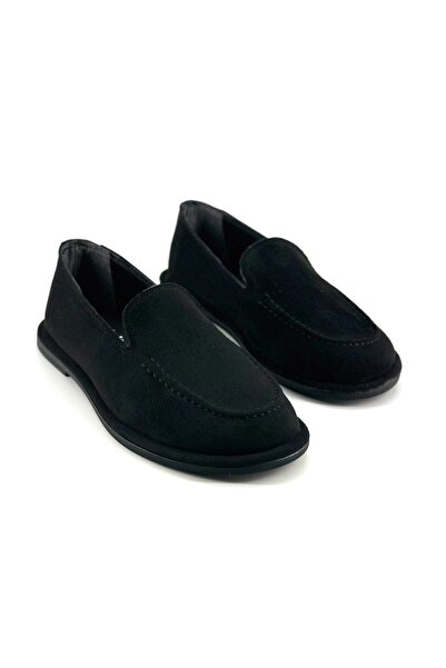 Shoebutik Barrel Black Suede Women's Loafer