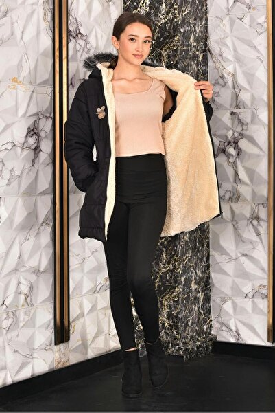 Asortix Kız Çocuk Kışlık Mont, Kürk Kapüşonlu Uzun Mont