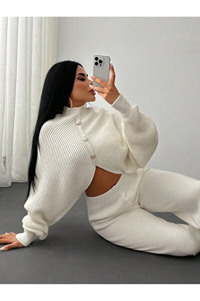 MARLİNG Set de tricotaje pentru femei, pantaloni crop albi, sus și jos