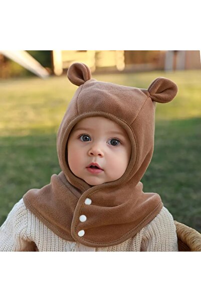 GlassySKY (1-3 ετών) Μαλακό φλις χειμερινό καπέλο για μωρά, με θέμα το αρκουδάκι, με προστασία αυτιών και λαιμού