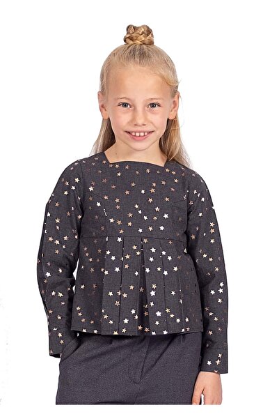 Ozmoz By Mukadder Özden 100% Cotton Gilding Printed Anthracite Winter Girl's Blouse