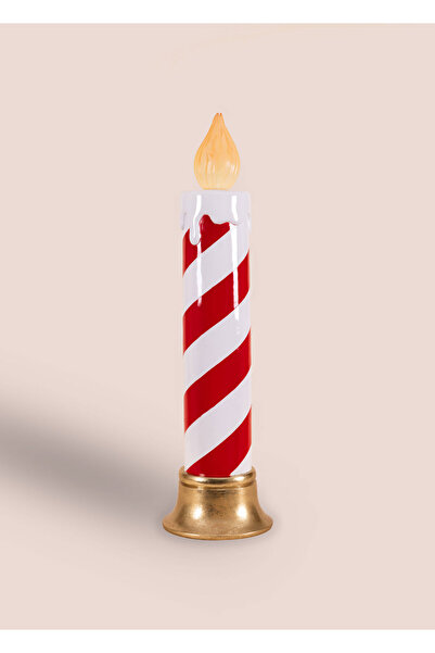 Dekorsende زينة عيد الميلاد، شمعة مضاءة بإضاءة LED، أحمر وأبيض، 90 سم