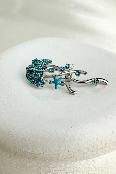 Modex Deniz Temalı Taş İşlemeli Denizanası Broş (5cm)