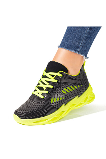 BMoD Pantofi sport cu șireturi pentru femei, negri și verzi, MOD10172