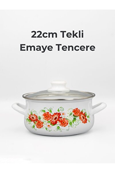 Bonera 22cm Flower Patterned - Single Enamel Casserole Pot with Glass Lid