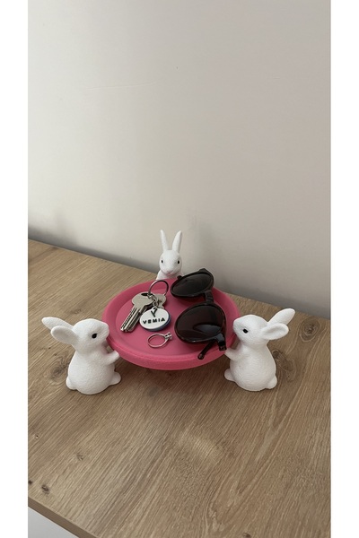 Vemia Dekor Tavşanlı Dekoratif Mini Anahtarlık & Takı Tabağı – Masa Üstü Orga...