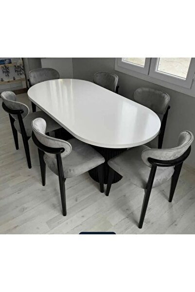 SHOOVVEL Silva Modern Siyah Oval Yemek Masası ve Sandalye Takımı