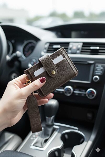 Uzs pace Brown Keychain & Card Holder - Gold Detailed Zipperless Model