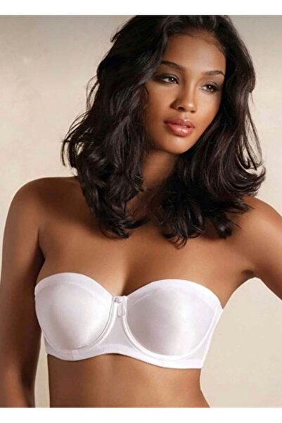 Yeni İnci Білий бюстгальтер без кісточок, без бретелей, з ефектом підтягування та зменшення грудей