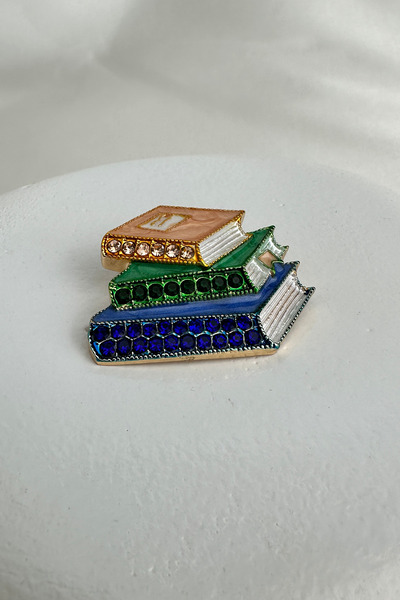 Modex Renkli Kitap Figürlü,Taş Detaylı Tasarım Broş (3cm)