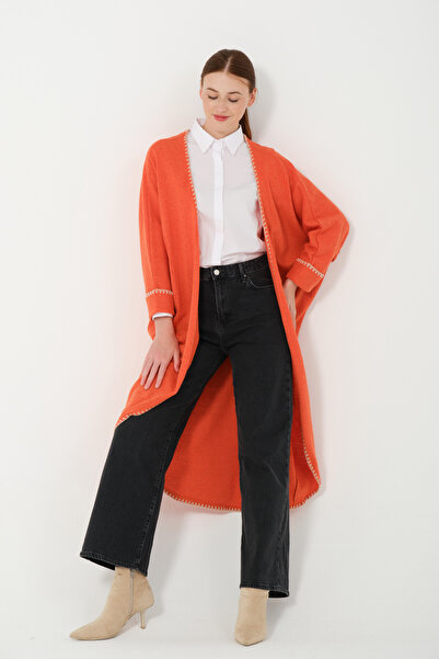 Hatun Atila HatunAtila Croșetă Detaliată Tricotaj Poncho Cardigan 8556 Portocaliu