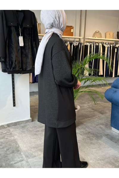 Zühre Women's Zippered Stone Detailed Black Double Combination Suit Tk-1714