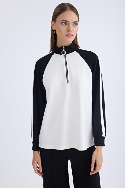 Vitrin İki Renk Yarım Fermuarlı Uzun Kol Sweat
