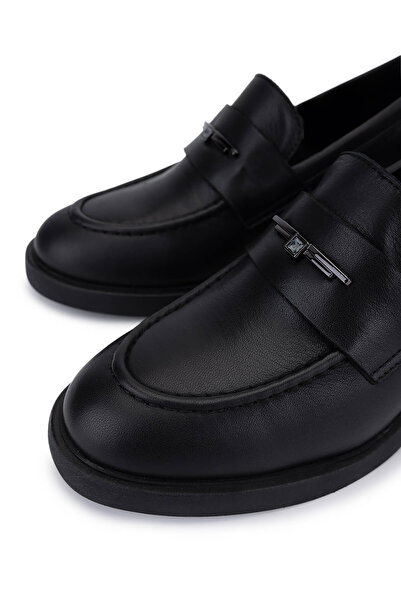 Tamer Tanca Kadın Hakiki Deri Siyah Loafer Ayakkabı