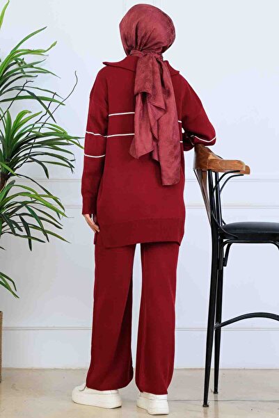 benguen Σετ πλεκτό με ρίγες με φερμουάρ στο λαιμό S1050 Βουργουνδία