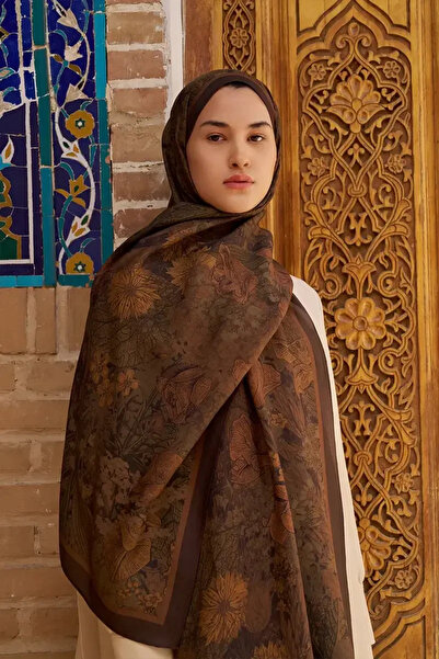 ED Scarf Rustle Floş Viskon Şal - Kahverengi
