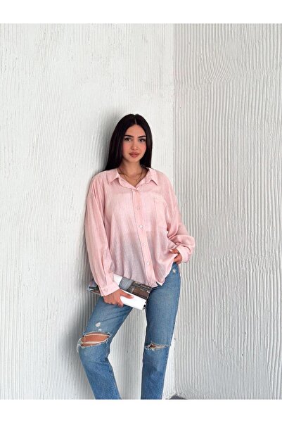 HEDEF DAİSY Ženska odeća Oversize kroj širok kroj Ružičasta košulja Prugasto
