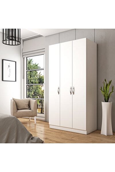 Sakura Ahşap Hunerika Mira 3 kapaklı Gardırop -Wood Beyaz-Minifiks Bağlantılı