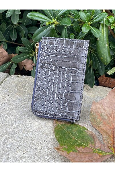SÜNELA L Zipper-Shaped Croco-Patterned Card Holder Wallet