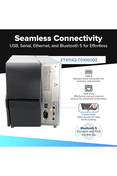 Zebra طابعة ZT411 بدقة 203 نقطة في البوصة | نقل حراري وطباعة حرارية مباشرة | طابعة صناعية | الميزات: تسلسلي، USB،