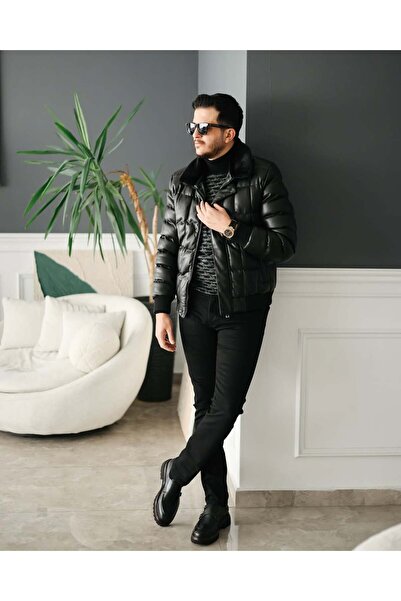 Avni Ceylan Blackroyce Padded Fur Collar Leather Coat