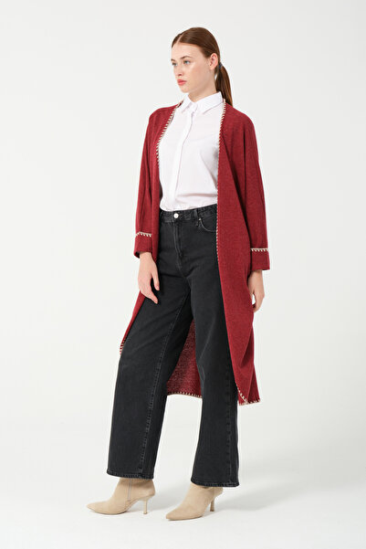 Hatun Atila HatunAtila Kroşeta Detaylı Triko Panço Hırka 8556 Kırmızı