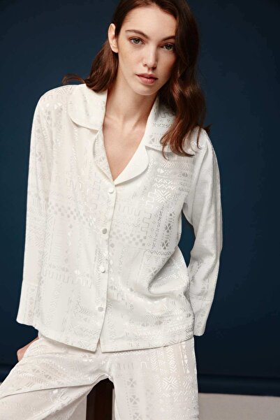 Bonnie Clyde Bonnie&Clyde - Kadın Ekru Düğmeli Çeyizlik Alt&Üst Takım Kutulu - Ekru - NRHYT30X01Z7B