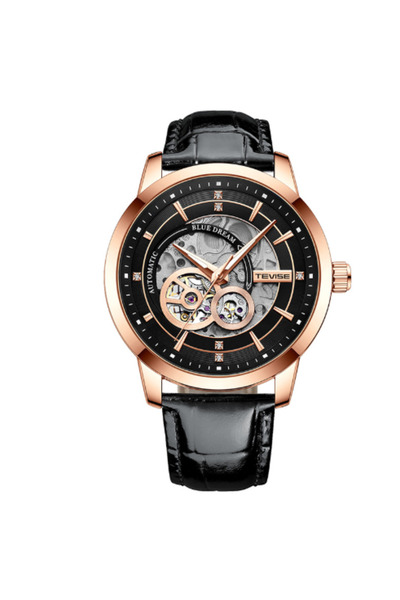 Tevise Ceas bărbătesc mecanic automat schelet piele lux elegant clasic