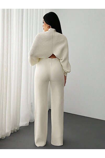 MARLİNG Set de tricotaje pentru femei, pantaloni crop albi, sus și jos