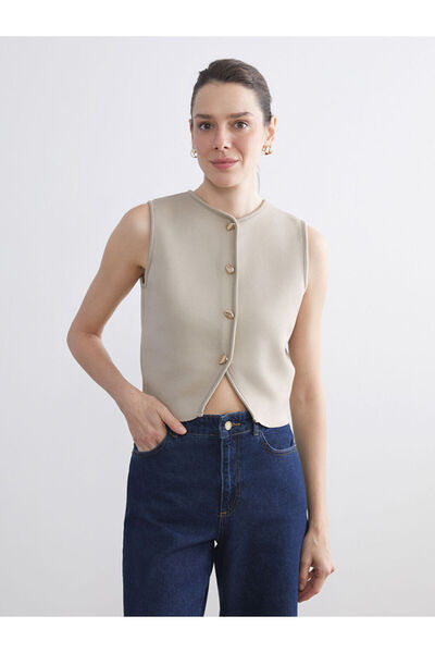 LC Waikiki Beige Crew Neck Women's Knitwear Vest