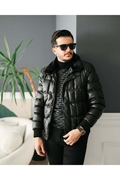 Avni Ceylan Blackroyce Padded Fur Collar Leather Coat