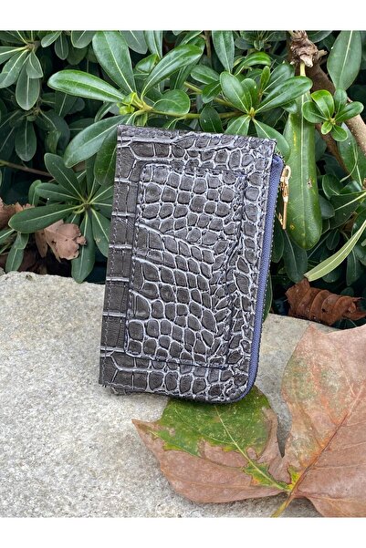 SÜNELA L Zipper-Shaped Croco-Patterned Card Holder Wallet