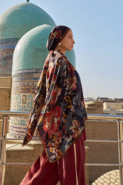 ED Scarf Gülzar Yün İpek Şal - Siyah