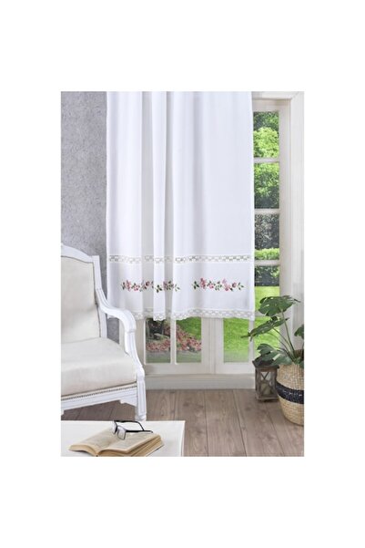 Valentini Bianco Cotton Curtain with Lace and Embroidery, 160x180cm