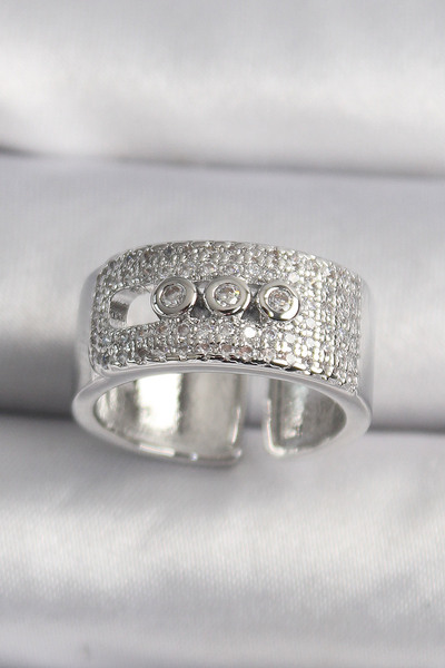 Mustran خاتم نسائي من النحاس الفضي اللون بحجر الزركون ميسيكا موديل