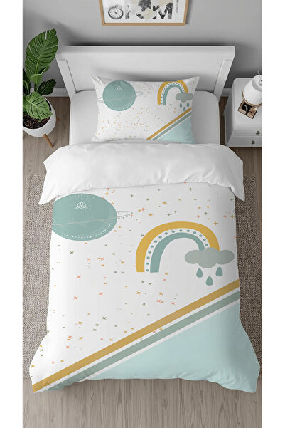 GREENDECOR Rainbow Space Stars Patterned Digital Printed Single Children's Stylish Duvet Cover Set Without Sheets