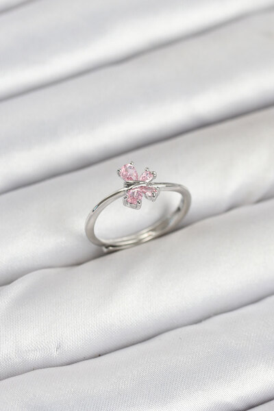 Mustran خاتم نسائي من النحاس الفضي اللون الوردي على شكل فراشة