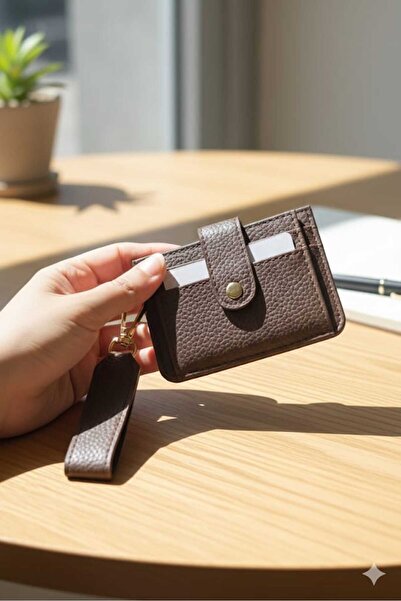 Uzs pace Brown Keychain & Card Holder - Gold Detailed Zipperless Model