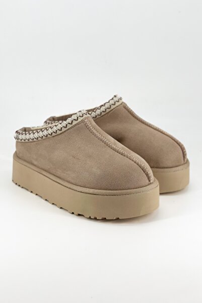 Shoebutik Migo Beige Plush Winter Women's Slippers