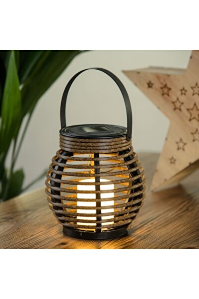 SHOPIENS Felinar solar, 15x15cm, maro/negru, lumânare LED reîncărcabilă