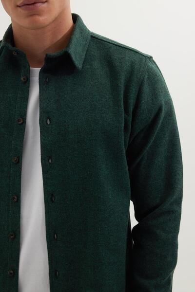 Tudors Erkek Slim Fit Dar Kesim Uzun Kollu Düz Kışlık Oduncu Yeşil Gömlek