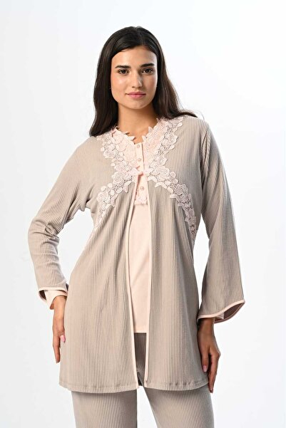 Pelin طقم بيجامة للحوامل مكون من 3 قطع من الدانتيل البودرة للنساء