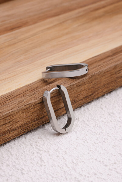 ByFlorya Jewelry Steel Ellipse U Earrings Non-Tarnish Plate 4cm Suitable for Daily Wear