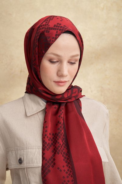 ARMANDA Fiori Jakar Leopar Mix Pattern Shawl - Bordo