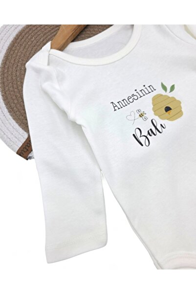 Egelite Mom's Honey Printed Long Sleeve, 100% Cotton Baby Snap Bodysuit / Zıbın / Undershirt